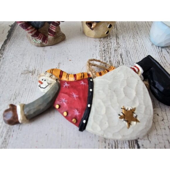 Snowman tree ornament country folk art set candy cane violin Xmas tree - Picture 2 of 10